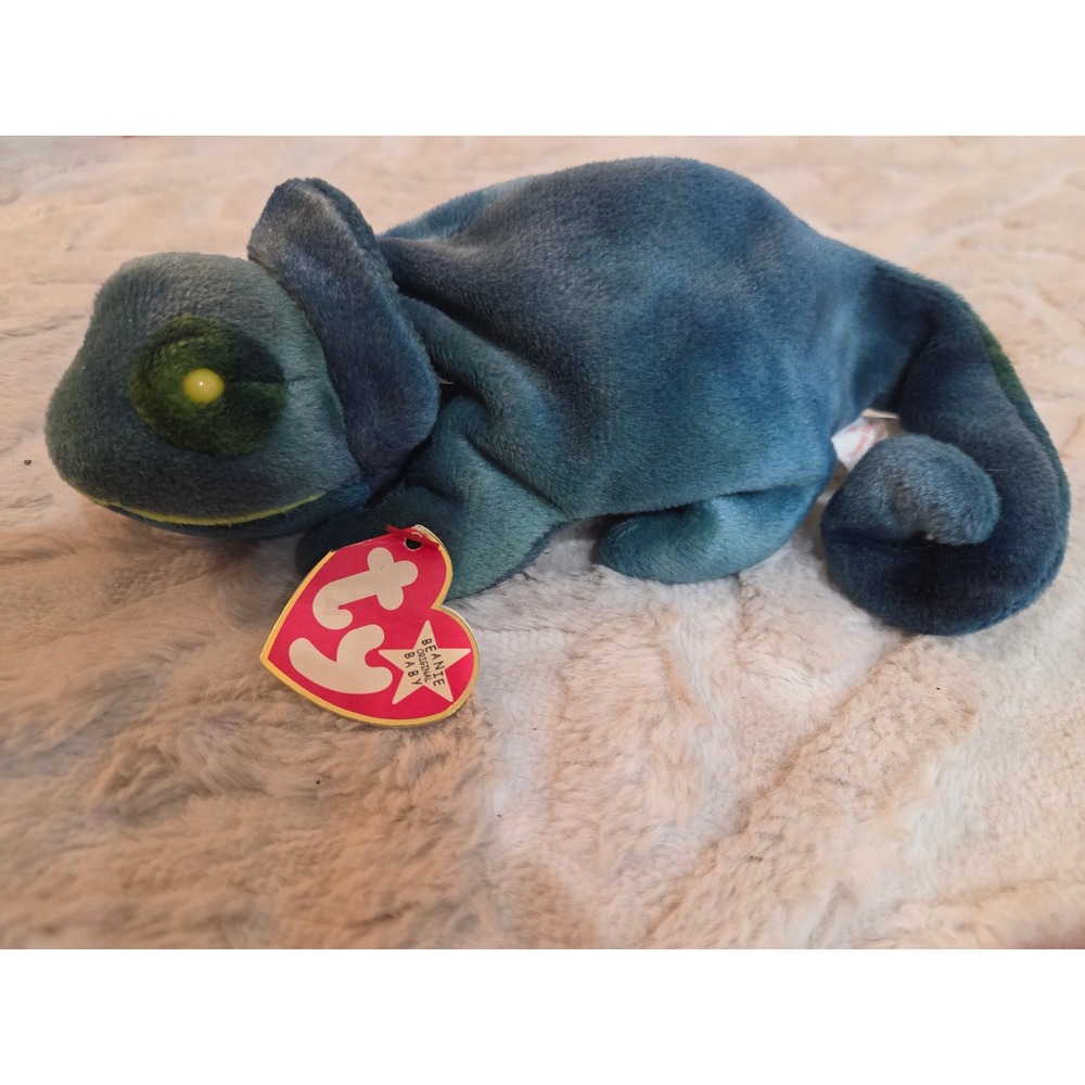 Ty Beanie Baby Rainbow the Chameleon Blue Green Tie Dye Plush 1997 Retained Tags